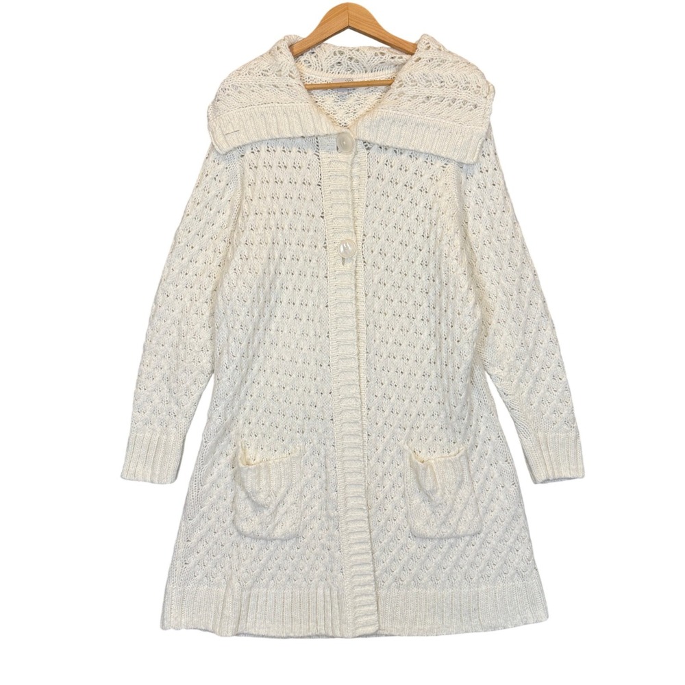 Caslon Cardigan Sweater Womens 3X Longline Button Front Wool Blend Cream White